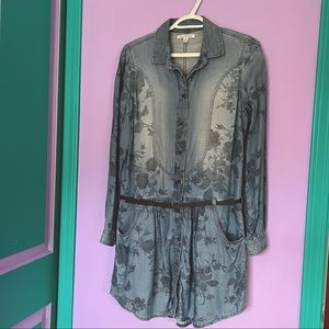 AEO Floral Denim Long Sleeve Shirtdress